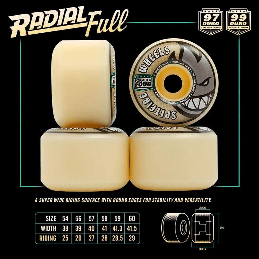 Spitfire F4 93 Radial Full Natural Skateboard Wheels 54mm