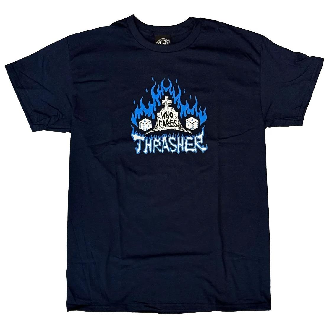 Thrasher Skateboard Magazine T-Shirt Who Cares by Neckface Navy