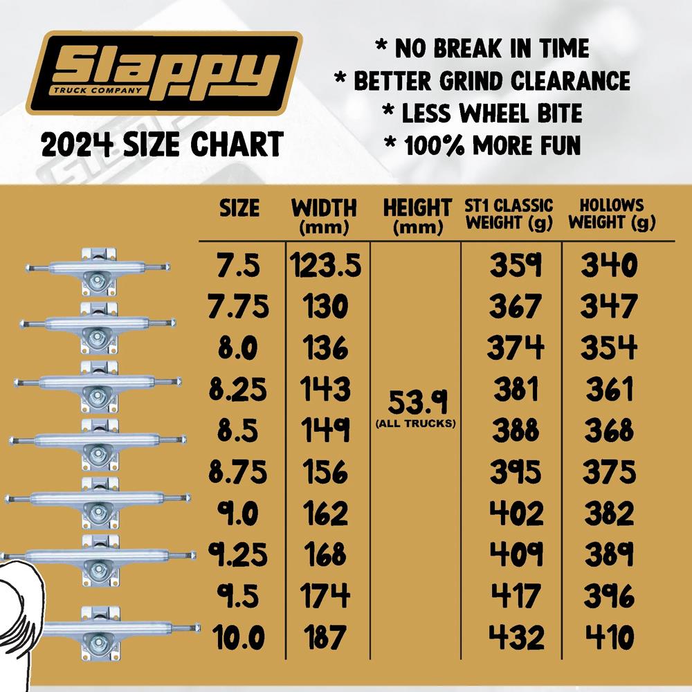 Slappy Trucks Skateboard Trucks ST1 Classic Polished 9.5"