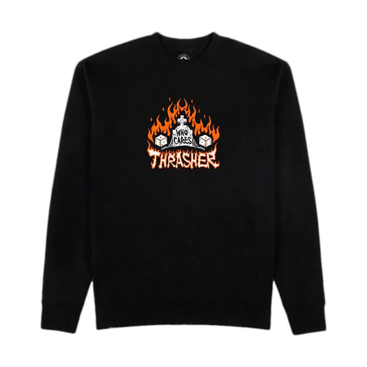 Thrasher Who Cares by Neckface Crewneck Sweatshirt Black