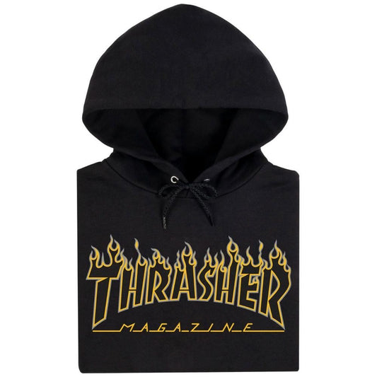 Thrasher Hooded Sweatshirt Flame Hood Black Yellow