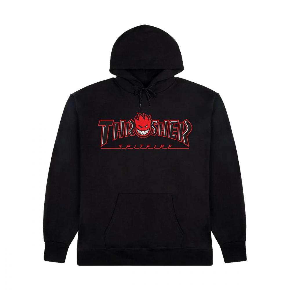 Thrasher x Spitfire Hooded Sweatshirt Big Head Outline Black