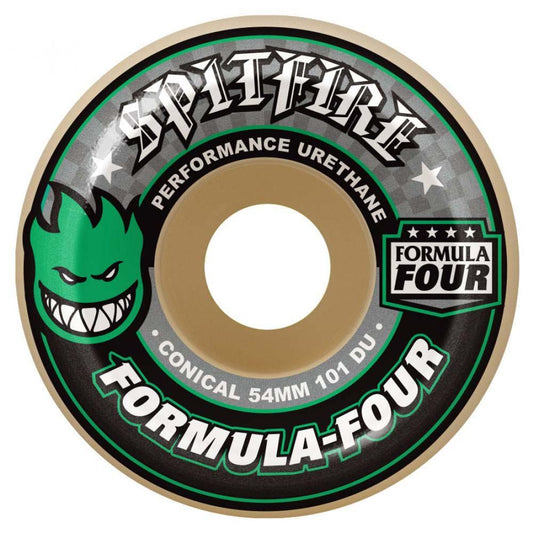 Spitfire Formula Four Conical Skateboard Wheels 101D (Green Print) Natural 56mm