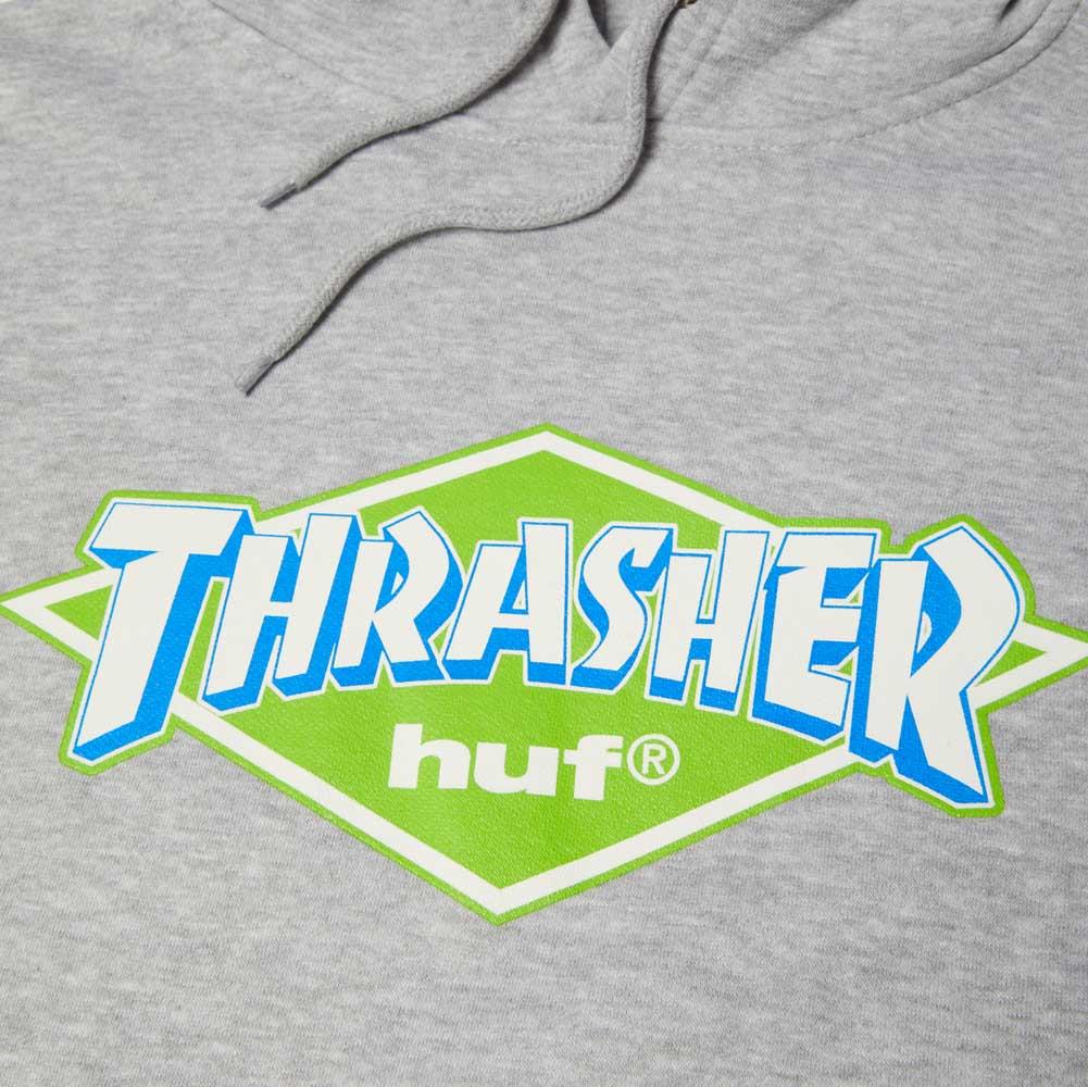 HUF x Thrasher Logo Pullover Hooded Sweatshirt Heather Grey