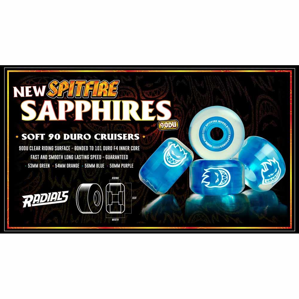 Spitfire Skateboard Wheels Sapphire 90DU Outer Core Orange 54mm