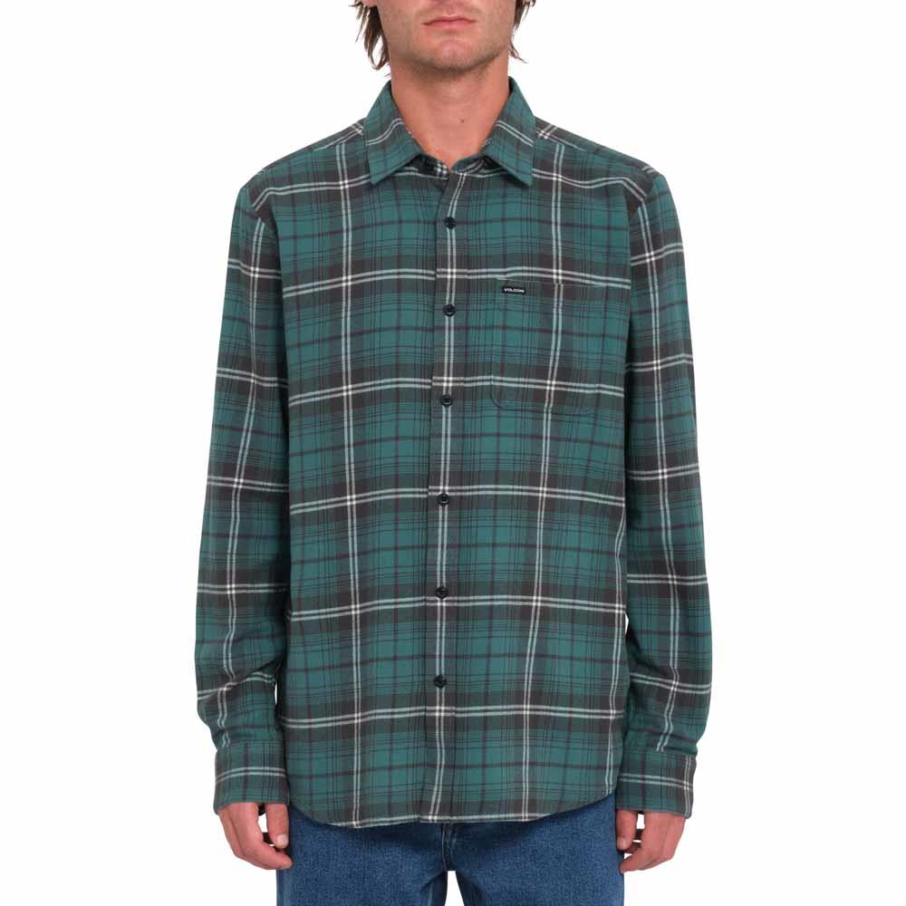 Volcom Caden Plaid Long Sleeve Shirt Sea Green Black Sheep Store