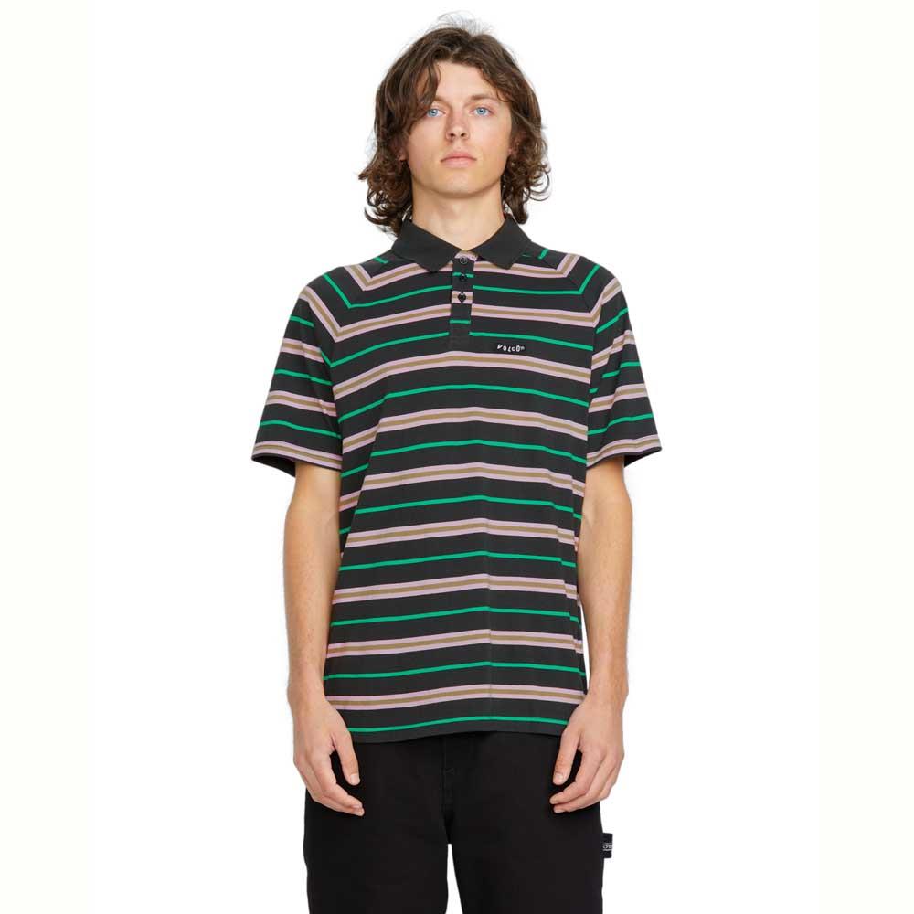 Volcom Edges Short Sleeve Polo T-Shirt Stealth Green Striped