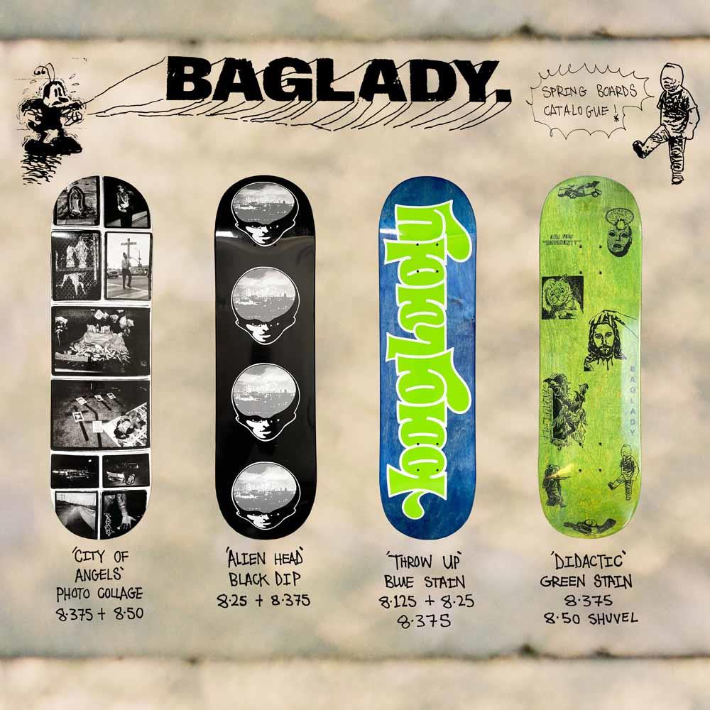 Baglady Supplies Throw Up Skateboard Deck Blue Stain 8.375"