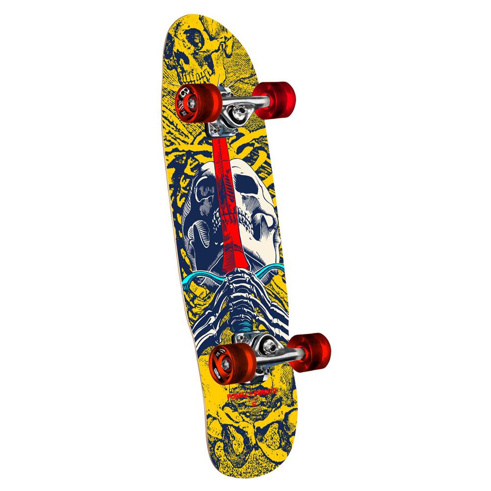 Powell Mini Skull & Sword Factory Complete Skateboard Cruiser Yellow Blue 8.0"