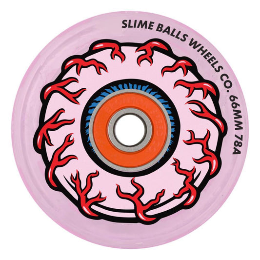 Slime Balls Skateboard Wheels Pink Eyes Light Ups OG Slime Pink 66mm & Bronson G2 Bearings