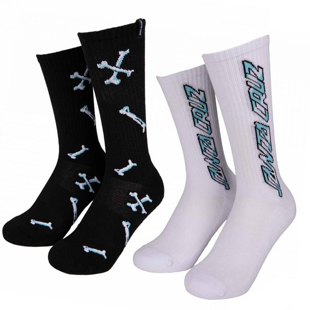 Santa Cruz Socks Salba Bones Sock Black & White 2 Pack UK7-11