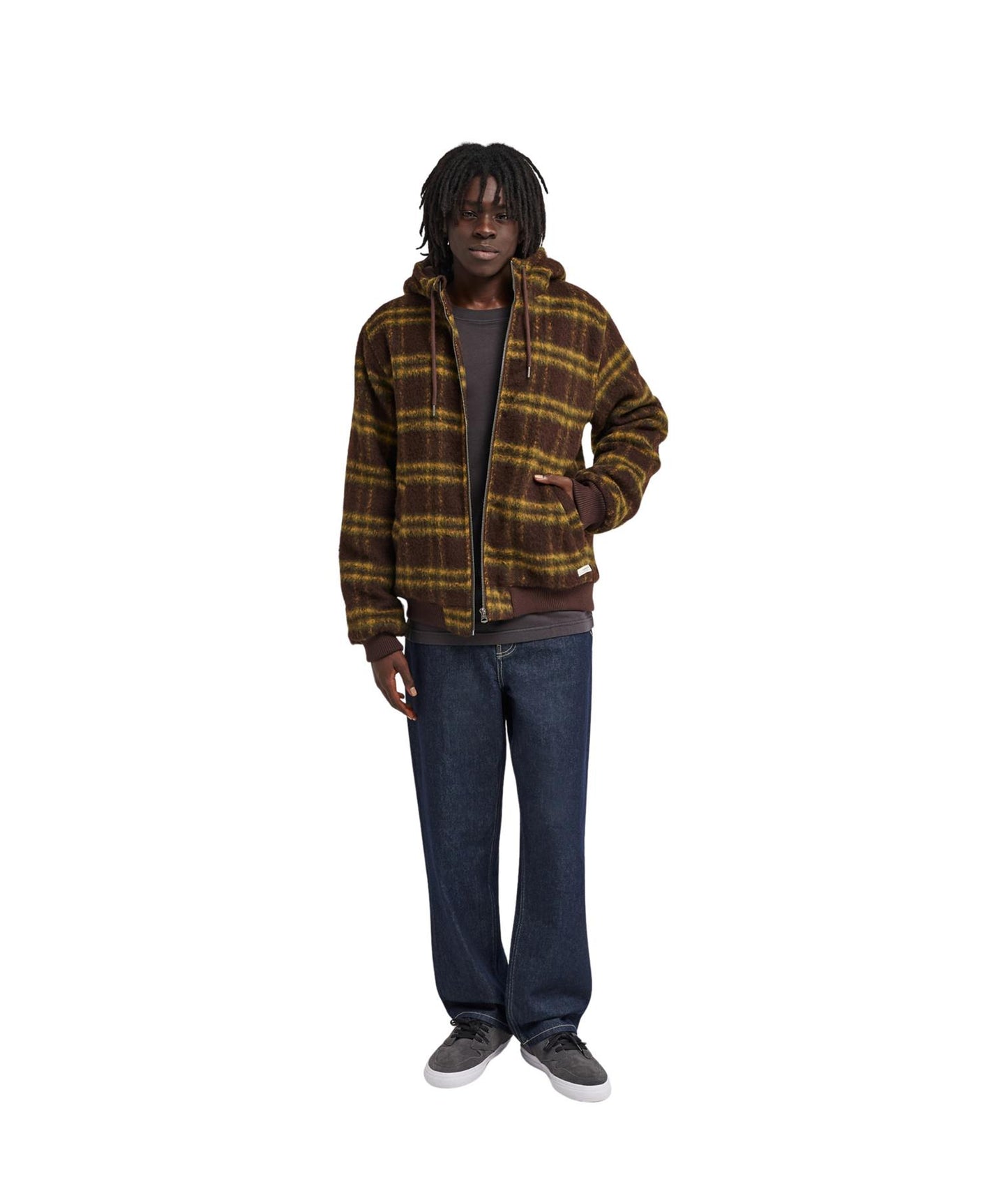 Element Dulcey Fuzzy Check Hooded Bomber Jacket Brushed Plaid Mole