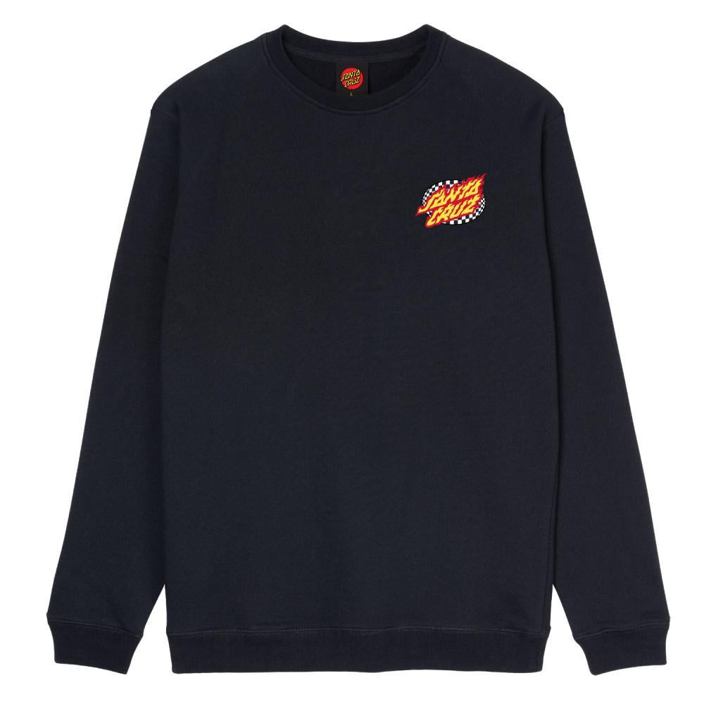 Santa Cruz Crew Oval Check Flame Crewneck Sweatshirt Black