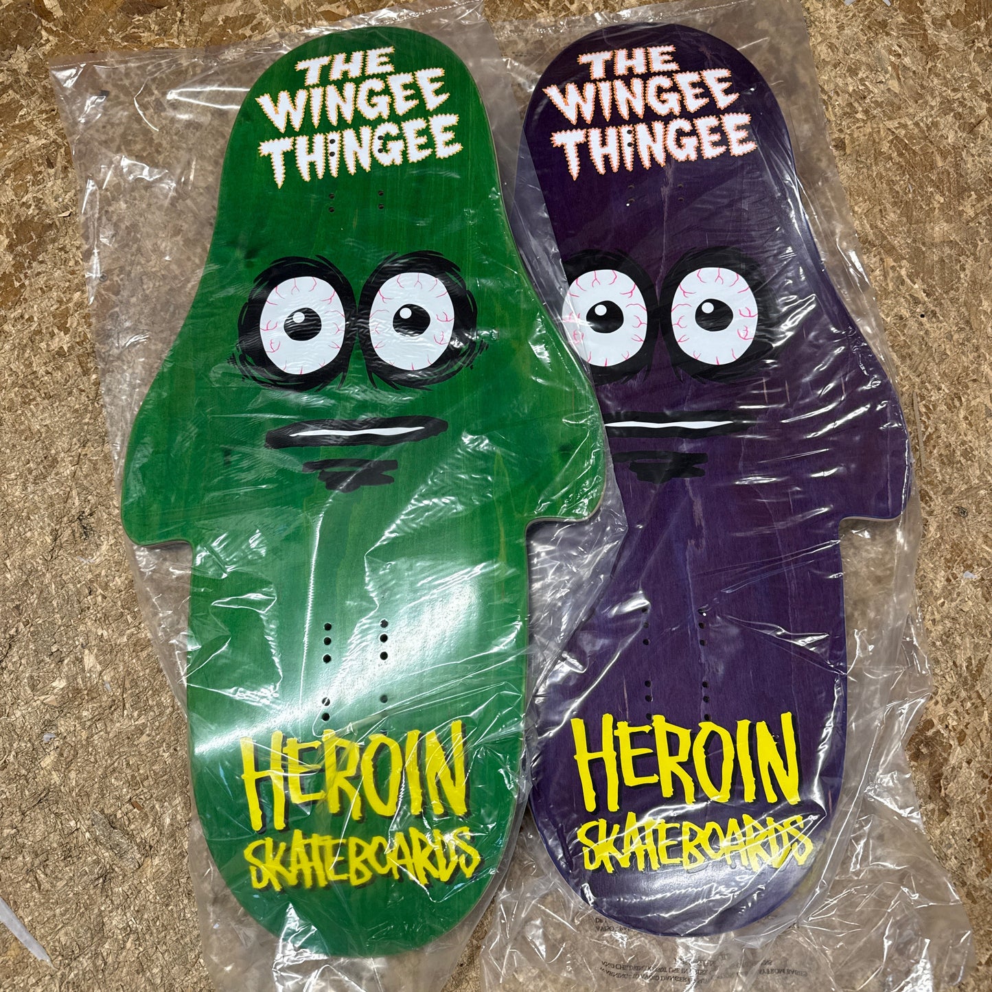 Heroin Skateboards Wingee Thingy Skateboard Deck RANDOM STAINS 15.25”