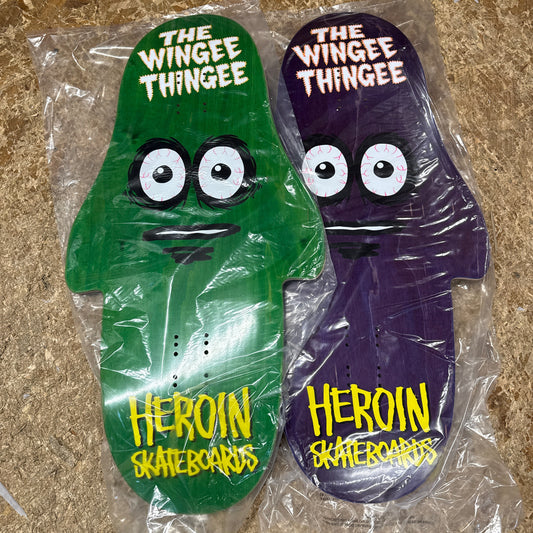 Heroin Skateboards Wingee Thingy Skateboard Deck RANDOM STAINS 15.25”