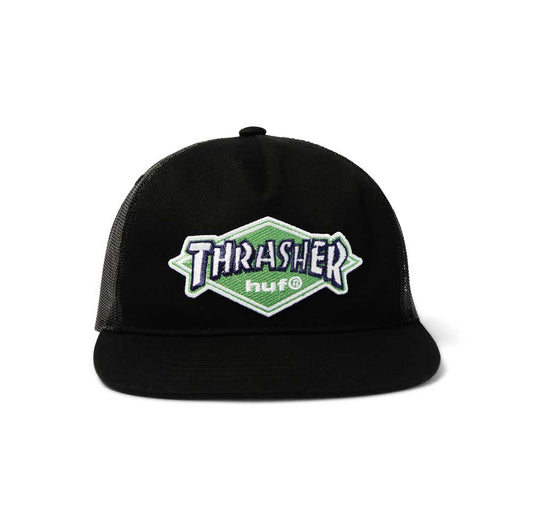 HUF x Thrasher Logo Twill Trucker Cap Black