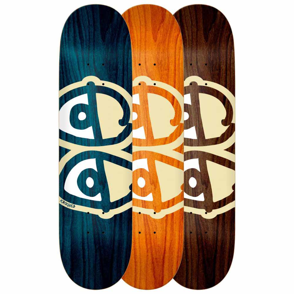 Krooked Team Eyes Assorted Woodstains Complete Skateboard Black Yellow print assort woodstain 8.06"