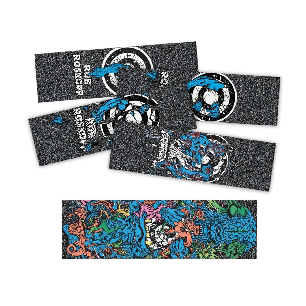 MOB Santa Cruz Roskopp Target Black Multi Skateboard Griptape Strips 5 of 11" wide 3.5" Deep