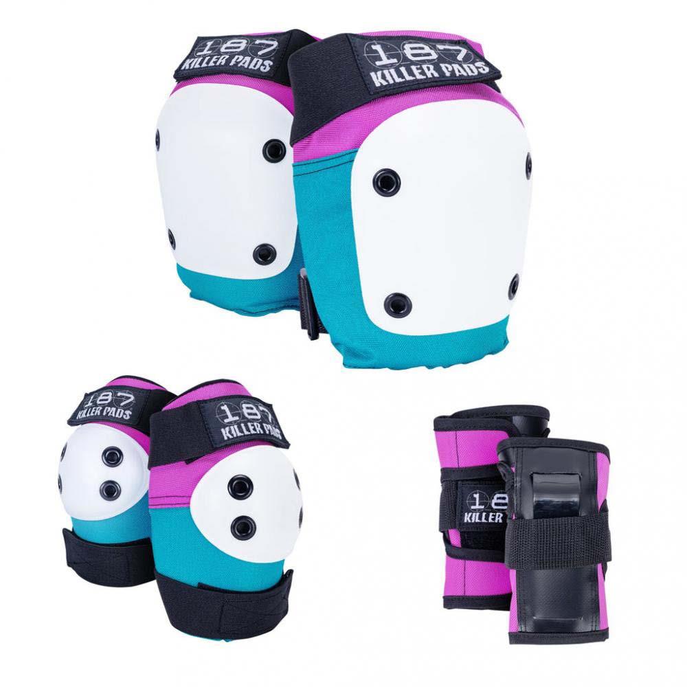 187 Killer Skateboard Pads Adult Six Pack Set Pink/Teal