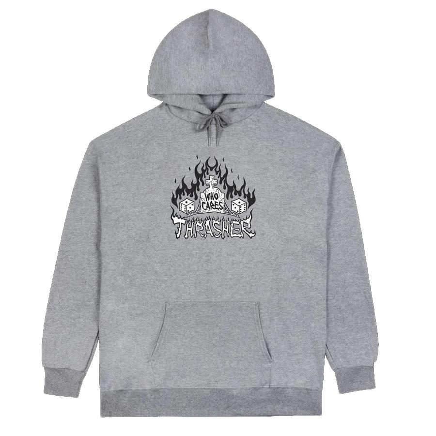 Thrasher Who Cares by Neckface Hooded Sweatshirt Sport Grey