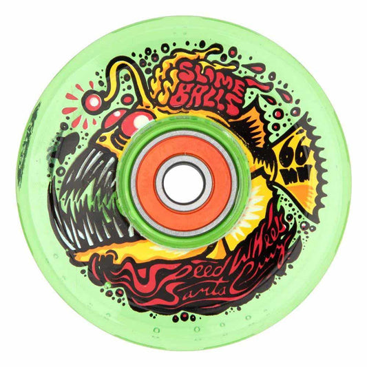 Slime Balls Skateboard Wheels Angler Light Ups OG Slime 78a Neon Green 66mm & Bronson G2 Bearings