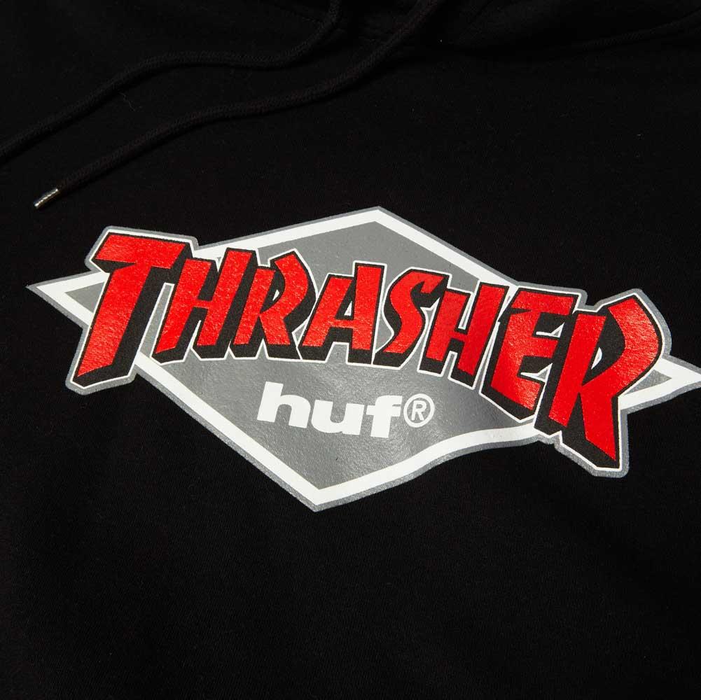 HUF x Thrasher Logo Pullover Hooded Sweatshirt Black