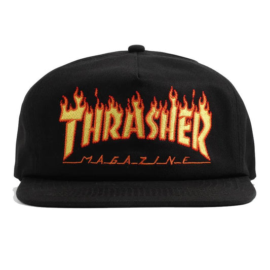 Thrasher Cap Flame Embroidered Snapback Black One Size