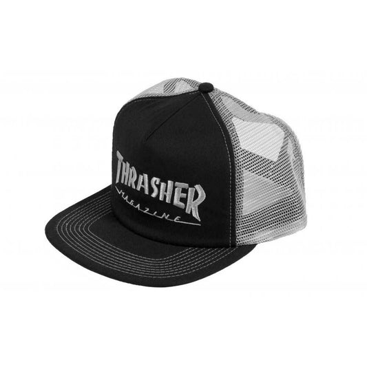 Thrasher Magazine Embroidered Logo Mesh Trucker Cap Black Grey