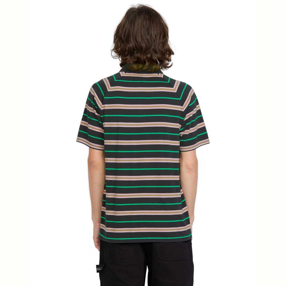 Volcom Edges Short Sleeve Polo T-Shirt Stealth Green Striped