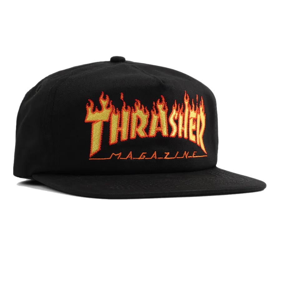 Thrasher Cap Flame Embroidered Snapback Black One Size