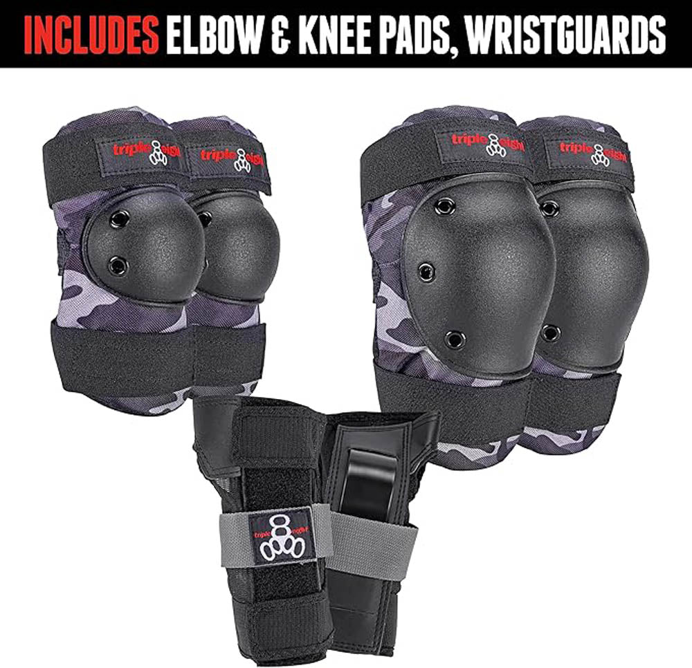 Triple 8 Saver Series 3 Pack Knee Elbow Wrist Pads Set Charcoal Camo