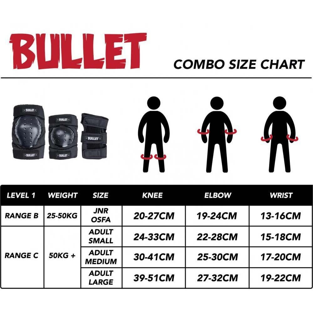 Bullet Triple Skateboard Bmx Padset Standard Knee Elbow Wrist Combo Adult Black