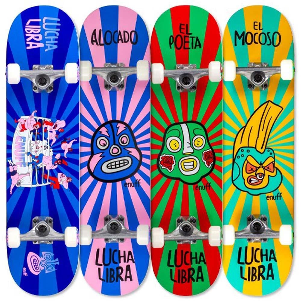 Enuff Lucha Libre Mini Factory Complete Skateboard Yellow Blue 7.25"