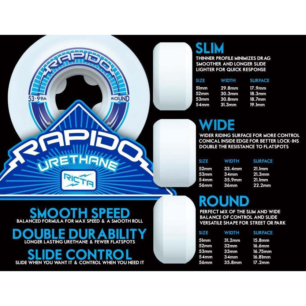 Ricta Crystal Cores Skateboard Wheels 95a Grey Black Blue 52mm