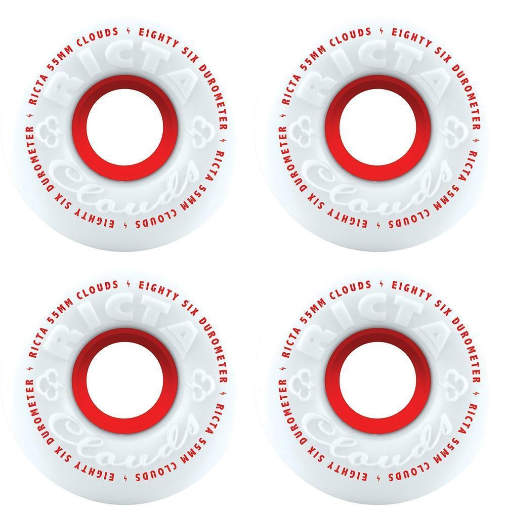 Ricta Wheels Clouds Skateboard Wheels 86A White Red 55mm