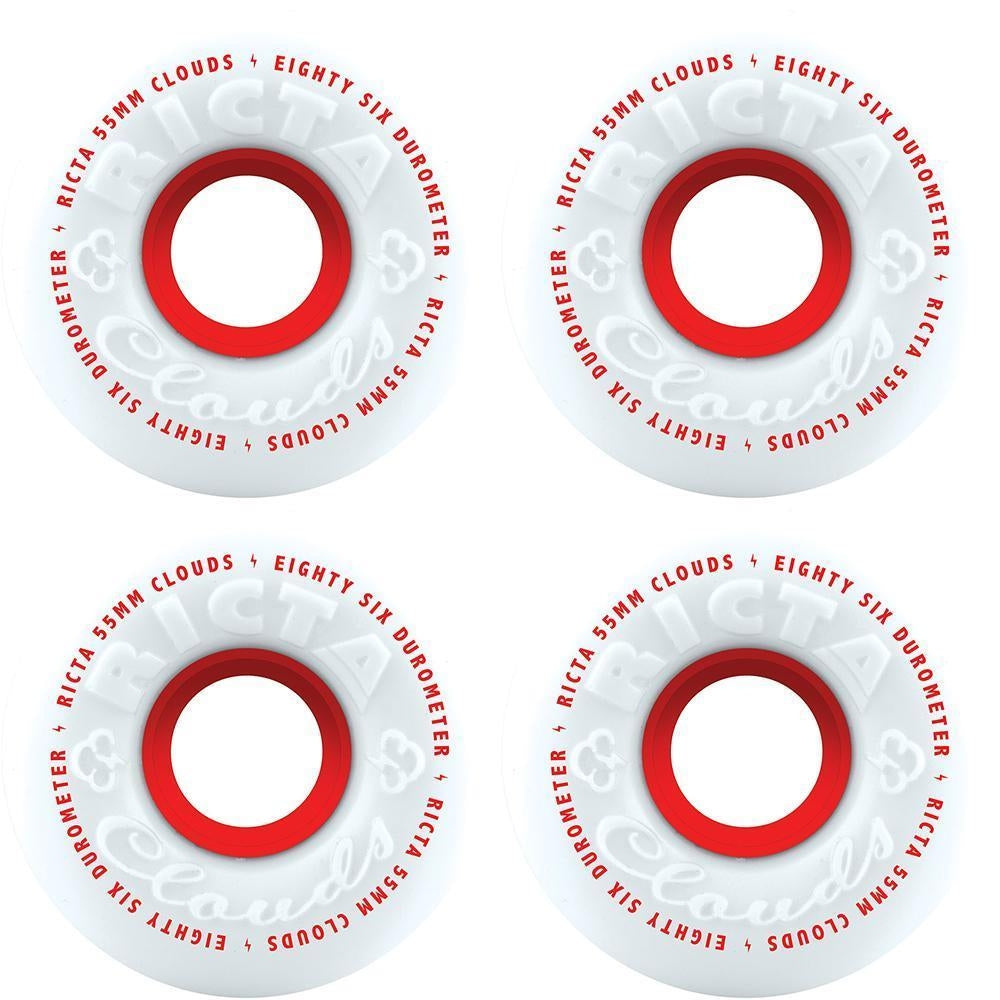 Ricta Wheels Clouds Skateboard Wheels 86A White Red 55mm