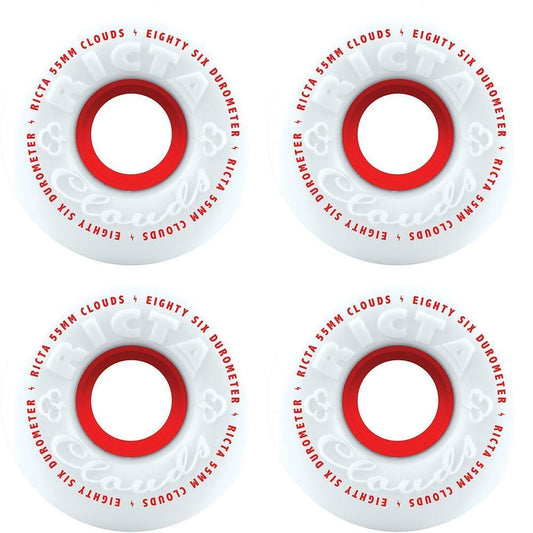 Ricta Wheels Clouds Skateboard Wheels 86A White Red 55mm