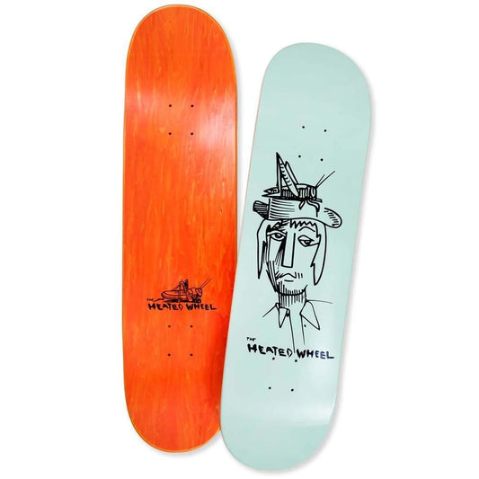 The Heated Wheel Grasshopper Guy  Skateboard Deck Blue 8.38"