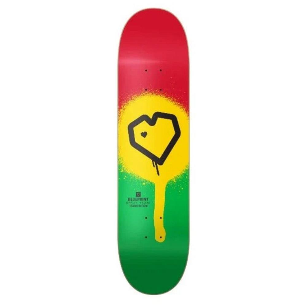 Blueprint Spray Heart Skateboard Deck Rasta 8"