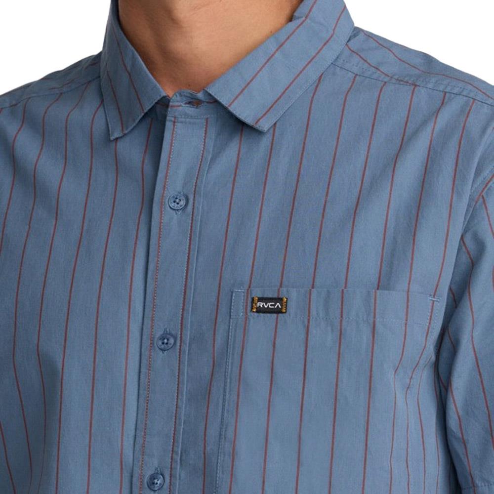 RVCA Dayshift Workwear Stripe Short Sleeve Shirt Vintage Navy