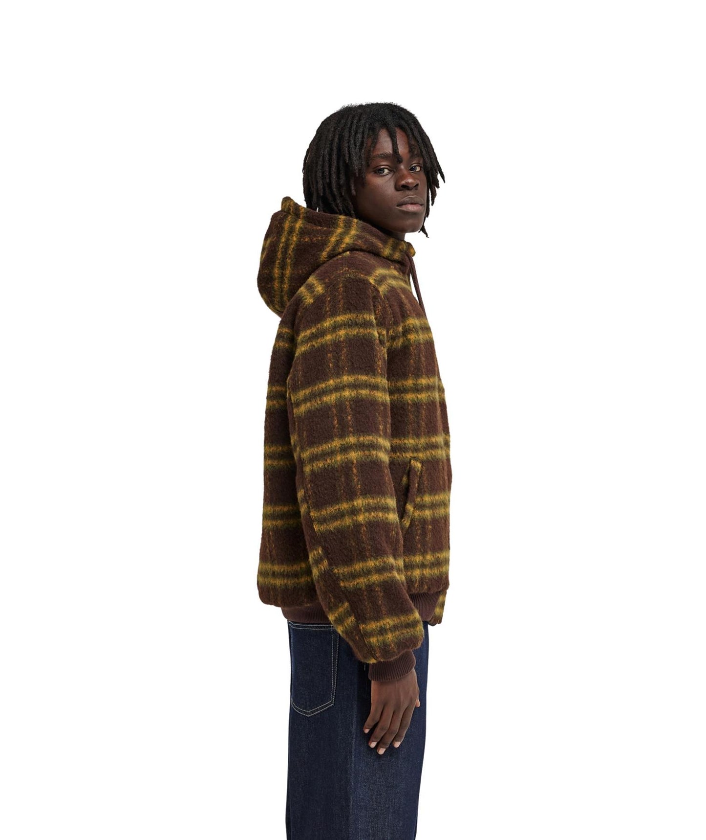 Element Dulcey Fuzzy Check Hooded Bomber Jacket Brushed Plaid Mole