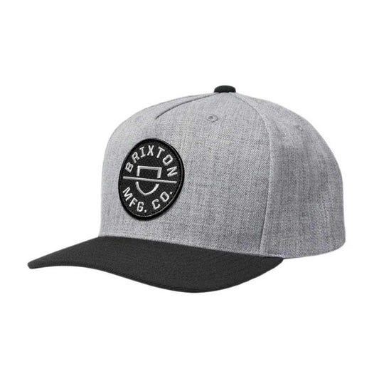 Brixton Crest NetPlus Snapback Cap Heather Grey Black One Size