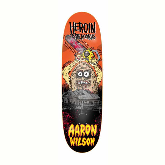 Heroin Skateboards Aaron Wilson Teggxas Chainsaw Egg Skateboard Deck 9.125" Symmetrical