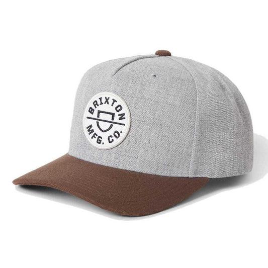 Brixton Crest C MP Snapback Cap One Size Heather Grey Pinecone Brown
