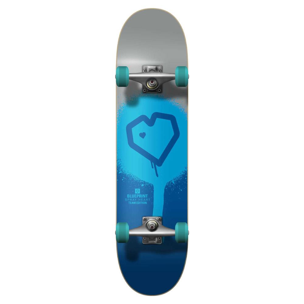 Blueprint Spray Heart Factory Complete Skateboard Silver Blue 7.75"