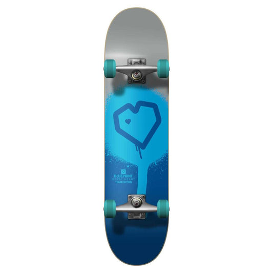 Blueprint Spray Heart Factory Complete Skateboard Silver Blue 7.75"
