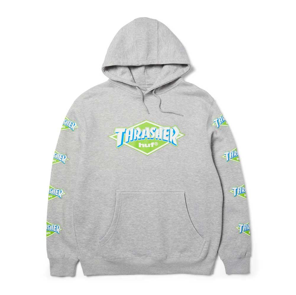 HUF x Thrasher Logo Pullover Hooded Sweatshirt Heather Grey