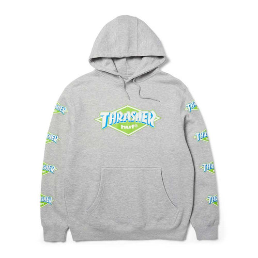 HUF x Thrasher Logo Pullover Hooded Sweatshirt Heather Grey