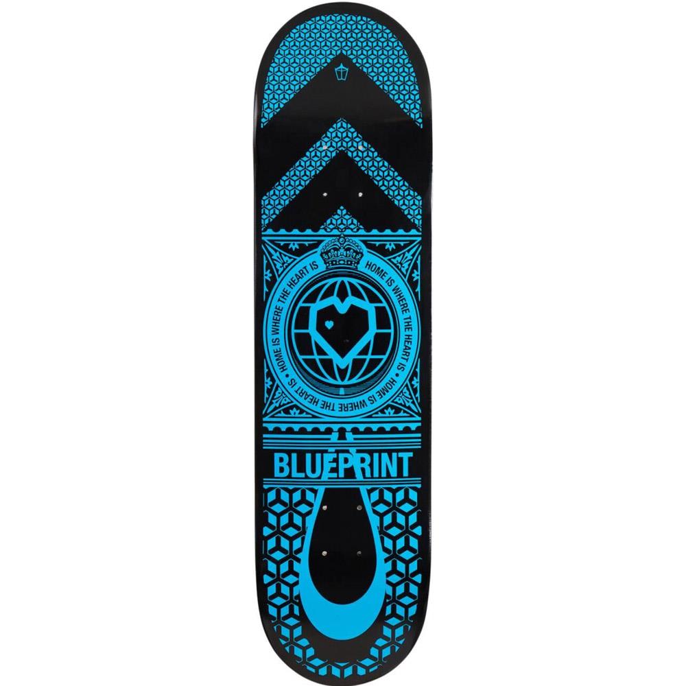 Blueprint Home Heart Skateboard Deck Black Blue 8.25"