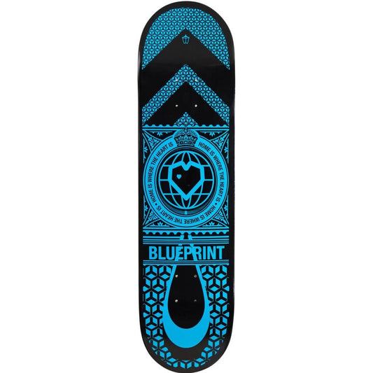 Blueprint Home Heart Skateboard Deck Black Blue 8.25"